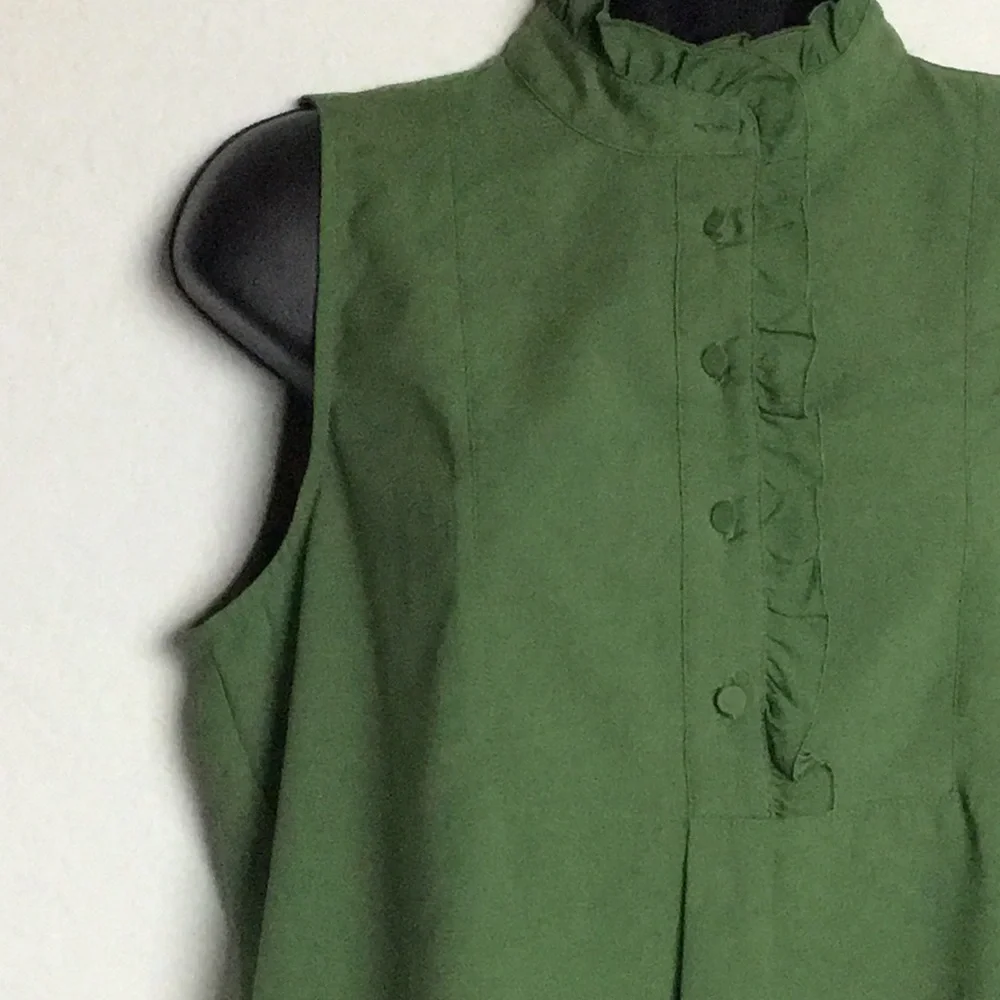 J. Crew Womens Green Sleeveless Ruffled Top (Size 6) - Picture 3 of 13